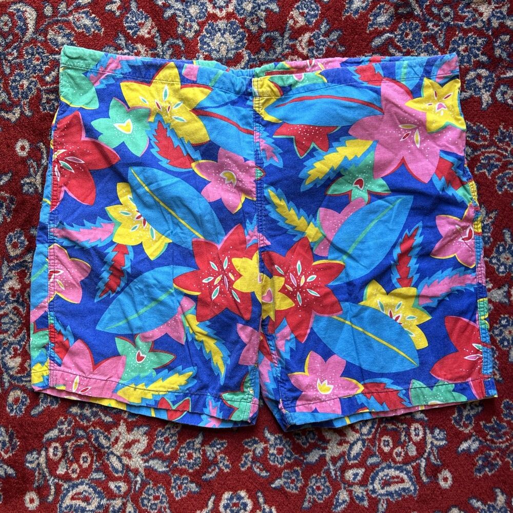Vtg 80's ARROW Brigade Unlimited HAWAIIAN Shorts Tiki Floral USA Mens L Surf